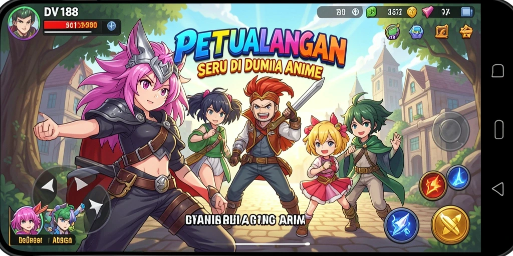 Screenshot gameplay DV188 yang menampilkan aksi seru karakter anime.