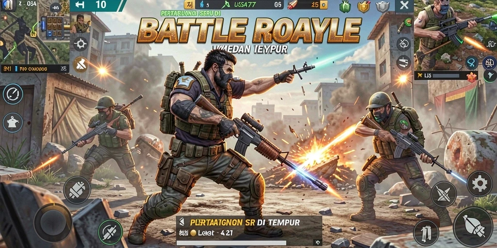 Screenshot LUSA777 menampilkan aksi mendebarkan di medan perang Battle Royale.