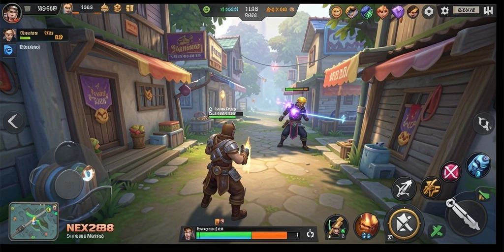 Screenshot gameplay NEX288 menampilkan pertempuran strategi yang seru.