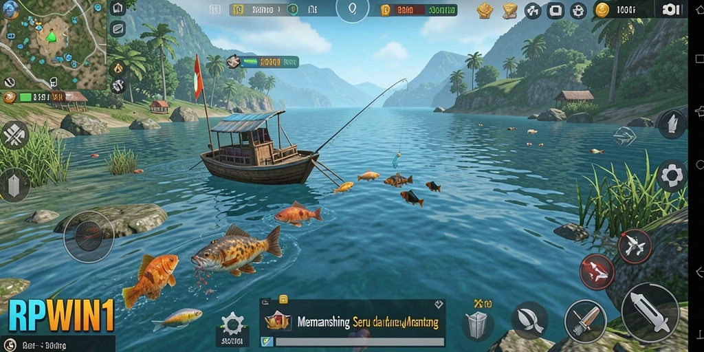 Tampilan gameplay RPWIN1 yang menampilkan aksi memancing yang seru.