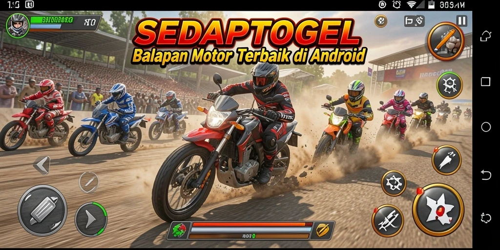 Tampilan seru dari gameplay balapan motor SEDAPTOGEL.