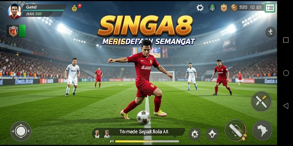 Tampilan gameplay SINGA8 yang menegangkan di lapangan sepak bola.